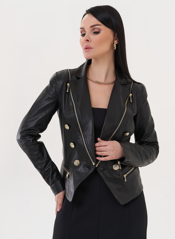 Куртка из натуральной кожи с акцентными пуговицами