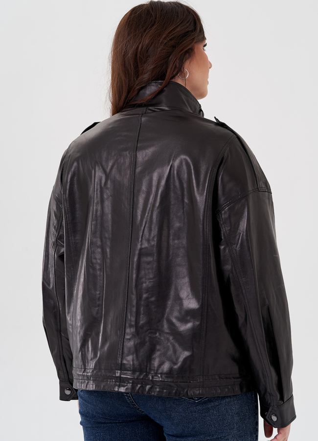 фото Куртка из натуральной кожи черного цвета модель № 24096