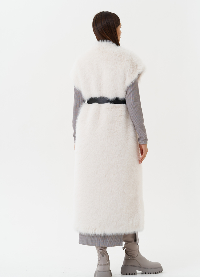 Удлиненный жилет из экомеха модель № 27751 универмаг малина