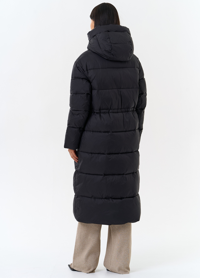 фото Женский пуховик черного цвета с капюшоном модель № 31935