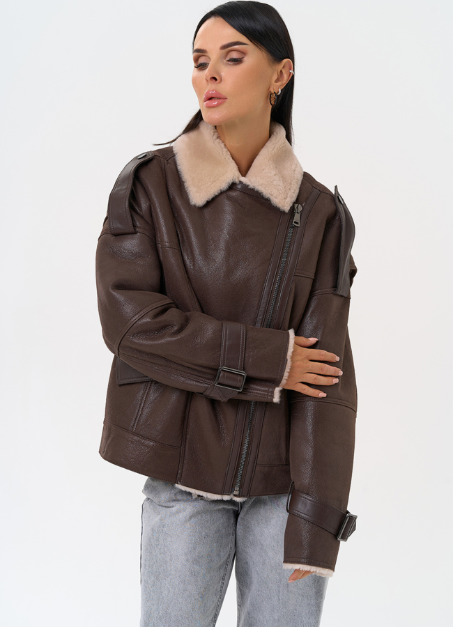 Натуральная дубленка коричневого цвета модель № 31356 универмаг малина