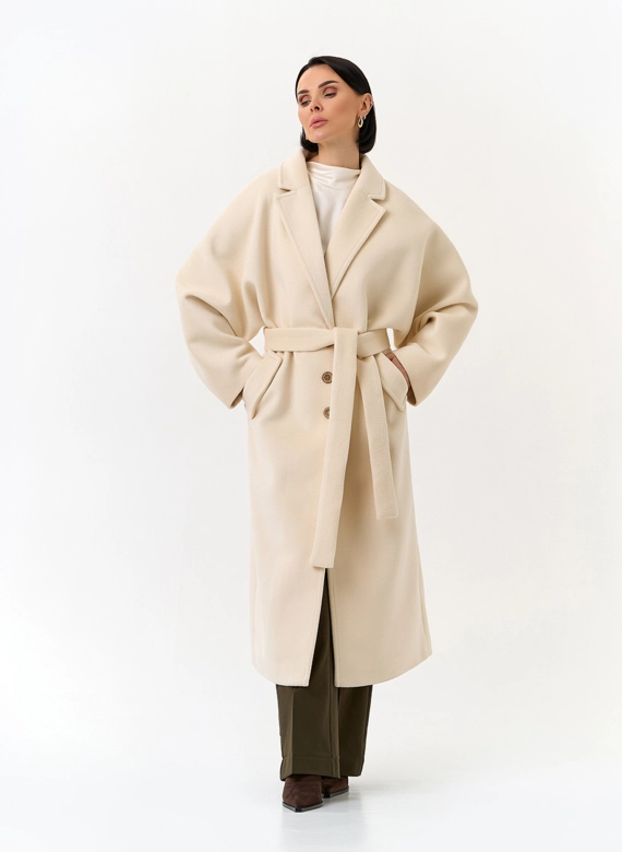 Женское свободное пальто с поясом фото
