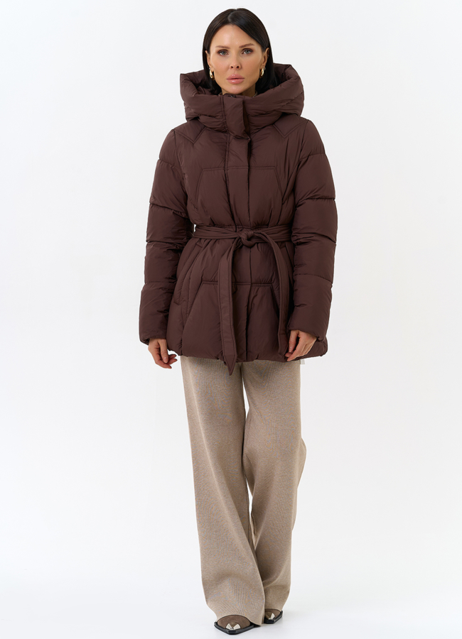 Женский пуховик с поясом модель № 32040 в кредит
