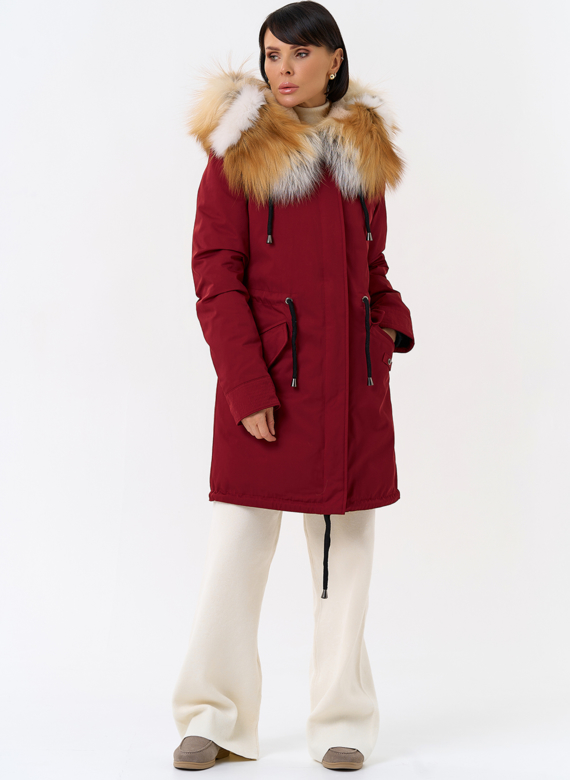 Женская парка с капюшоном из меха рыжей лисы