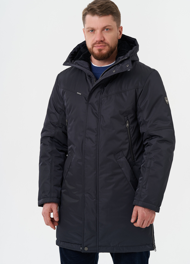 Мужской пуховик с капюшоном модель № 28274 меха малина