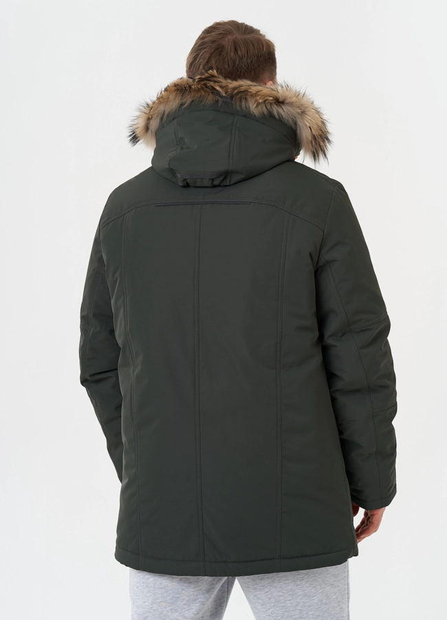 Пуховик с отделкой из меха енота модель № 28275 универмаг малина