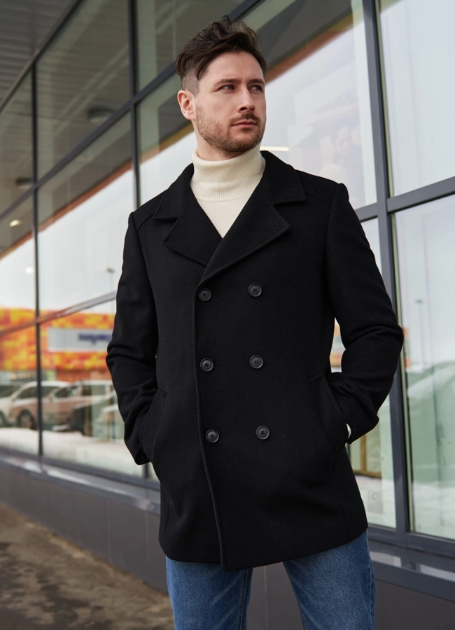 Мужское пальто черного цвета  модель № 23217 универмаг малина