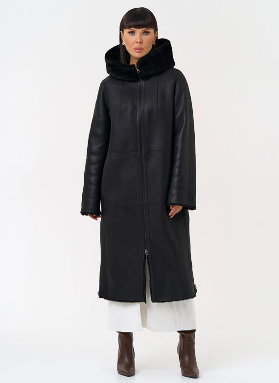 Натуральная двухсторонняя дубленка с капюшоном