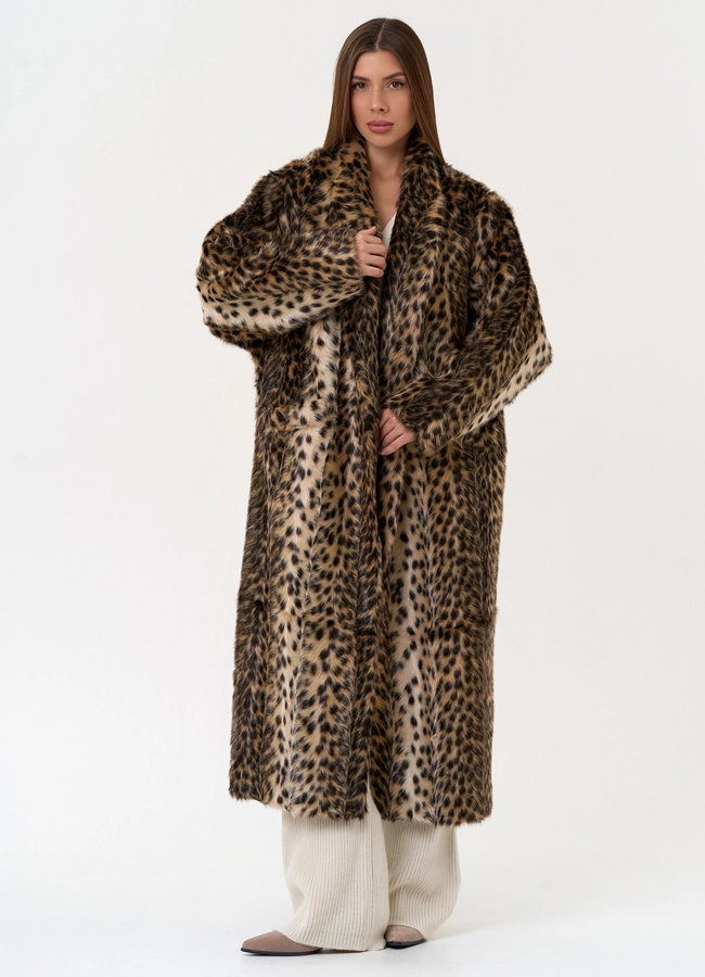 Женская шуба из эко меха с анималистическим принтом модель № 31528 универмаг малина