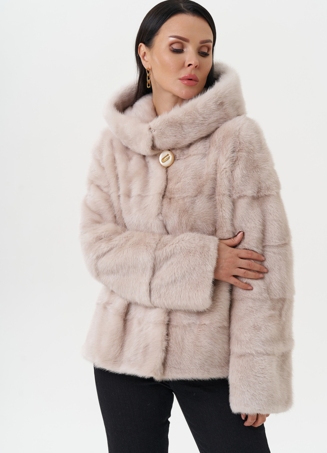 Светлая норковая шуба с капюшоном модель № 24957 универмаг малина