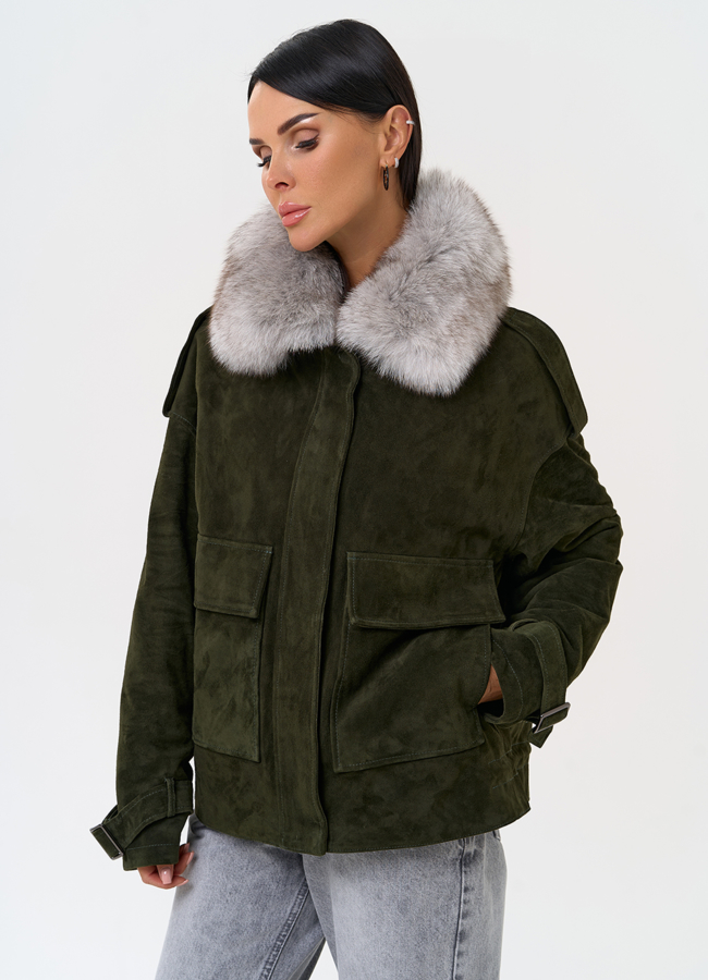 Короткий пуховик из натуральной замши модель № 31363 универмаг малина