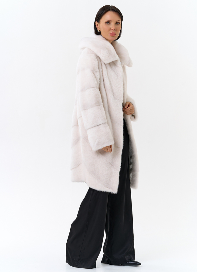 Светлая норковая шуба с капюшоном модель № 24736 универмаг малина