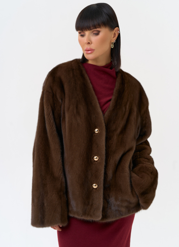 Укороченная шуба из меха норки с акцентными пуговицами Укороченная шуба из меха норки с акцентными пуговицами