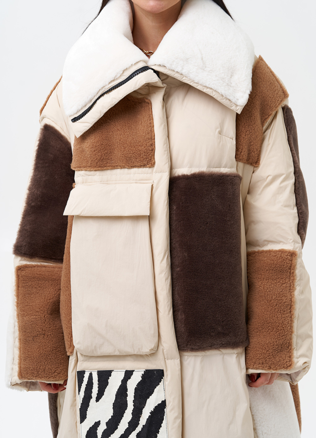 Комбинированный женский пуховик  модель № 28377 универмаг малина