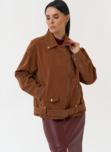 Куртка косуха из эко замши коричневого цвета