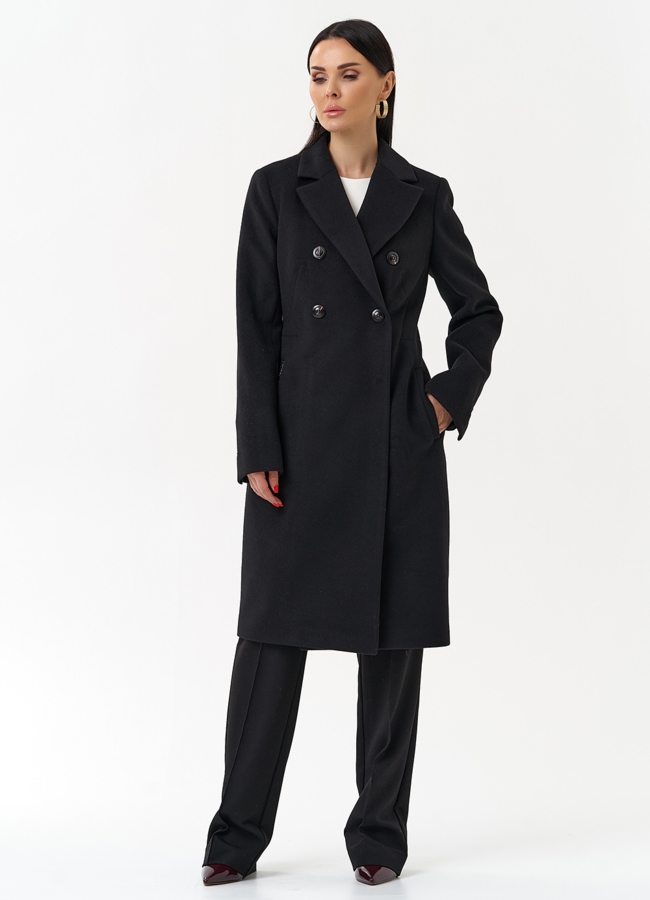 Женское двубортное пальто с поясом модель № 29892 универмаг малина