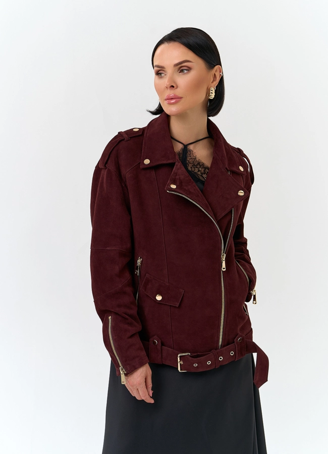 Женская куртка из натуральной замши бордового цвета модель № 32739 универмаг малина