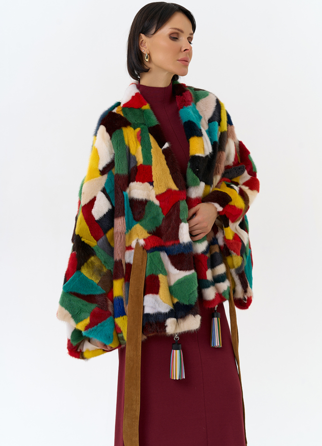 Яркая шуба из меха норки модель № 29414 универмаг малина