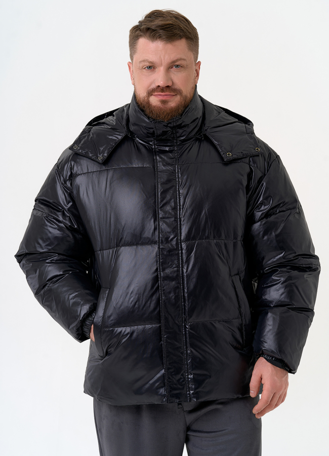 Мужской пуховик черного цвета с капюшоном модель № 31466 меха малина