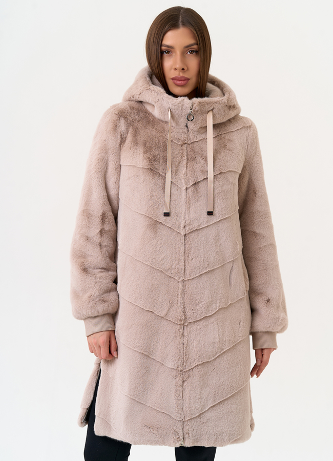 Женская шуба из эко меха с капюшоном модель № 31239 в кредит