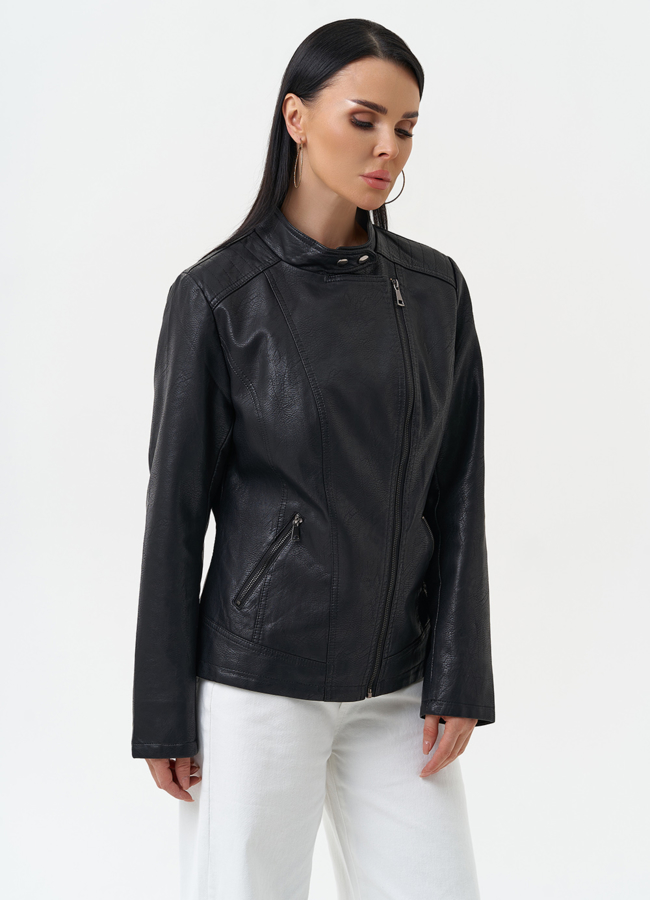 Куртка женская из эко кожи черного цвета модель № 30386 универмаг малина