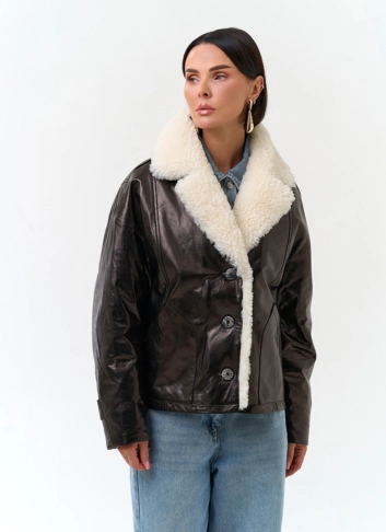 Женский кожаный пуховик из натуральной кожи