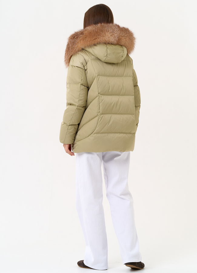 Женский пуховик с отделкой из меха рыжей лисы модель № 31439 в рассрочку