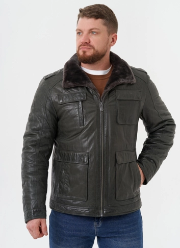 Мужская утепленная кожаная куртка 