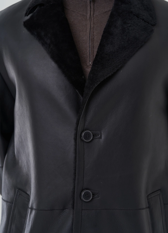 Дубленка мужская черного цвета  модель № 82156 универмаг малина