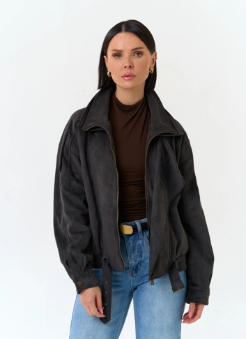 Женская куртка бомбер из эко замши