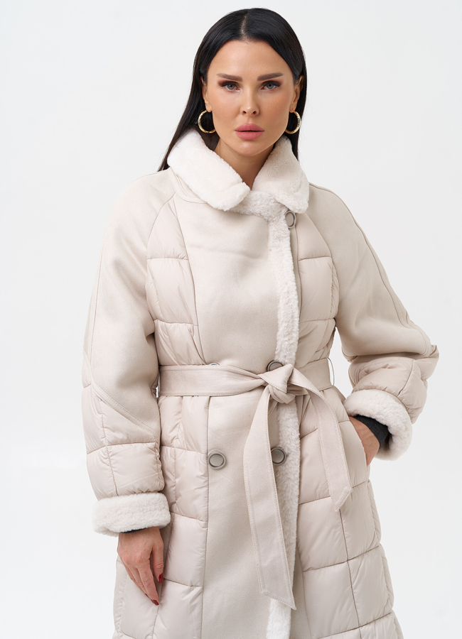 Комбинированный женский пуховик  модель № 27735 универмаг малина