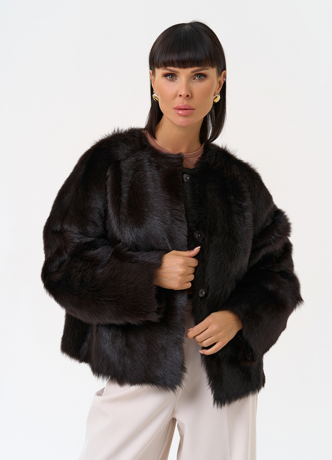 Женская натуральная дубленка в коричневом цвете модель № 31629 в рассрочку