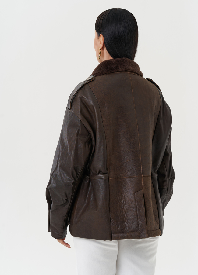 Комбинированная куртка из натуральной кожи и овчины модель № 28119 в кредит