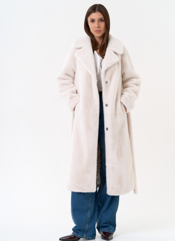 Женское пальто из эко меха с декоративными молниями