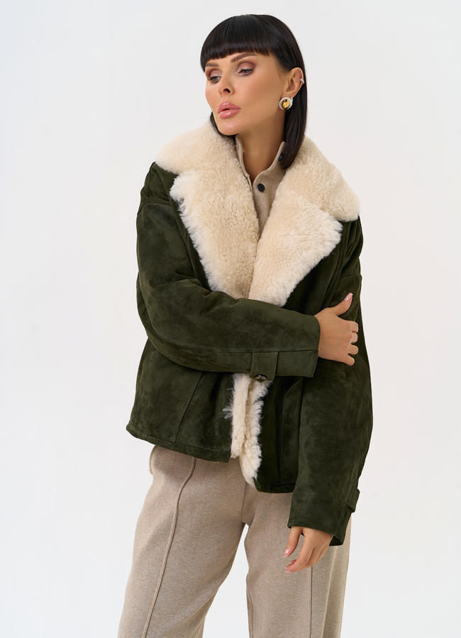 Пуховик из натуральной замши с английским воротником модель № 31565 в кредит