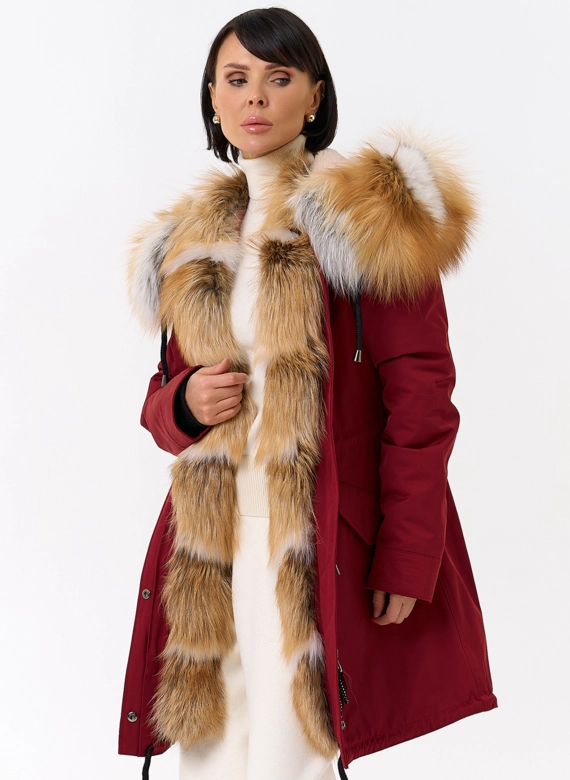 Женская парка с капюшоном из меха рыжей лисы фото